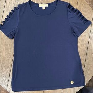 Michael Kors Navy Short Sleeve Top with Shoulder Accents